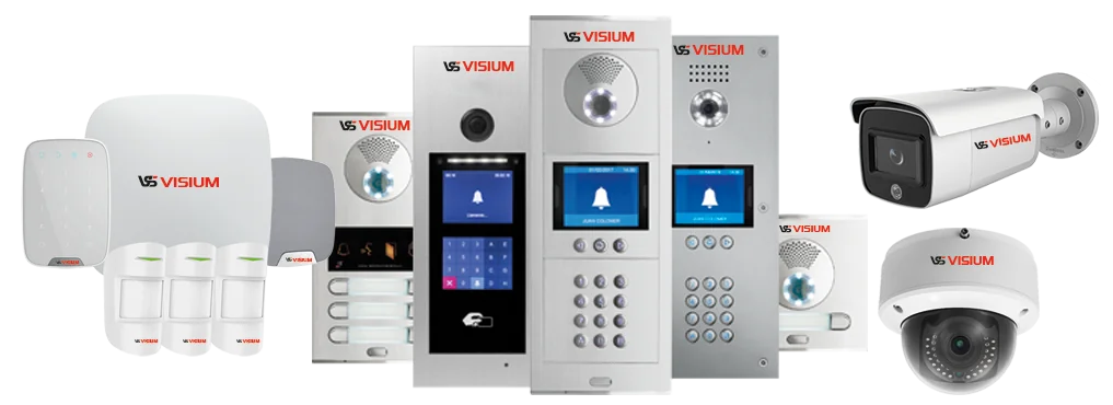 Gamme de produits de sécurité Visium : alarme, détecteurs, interphones, caméras dôme et bullet